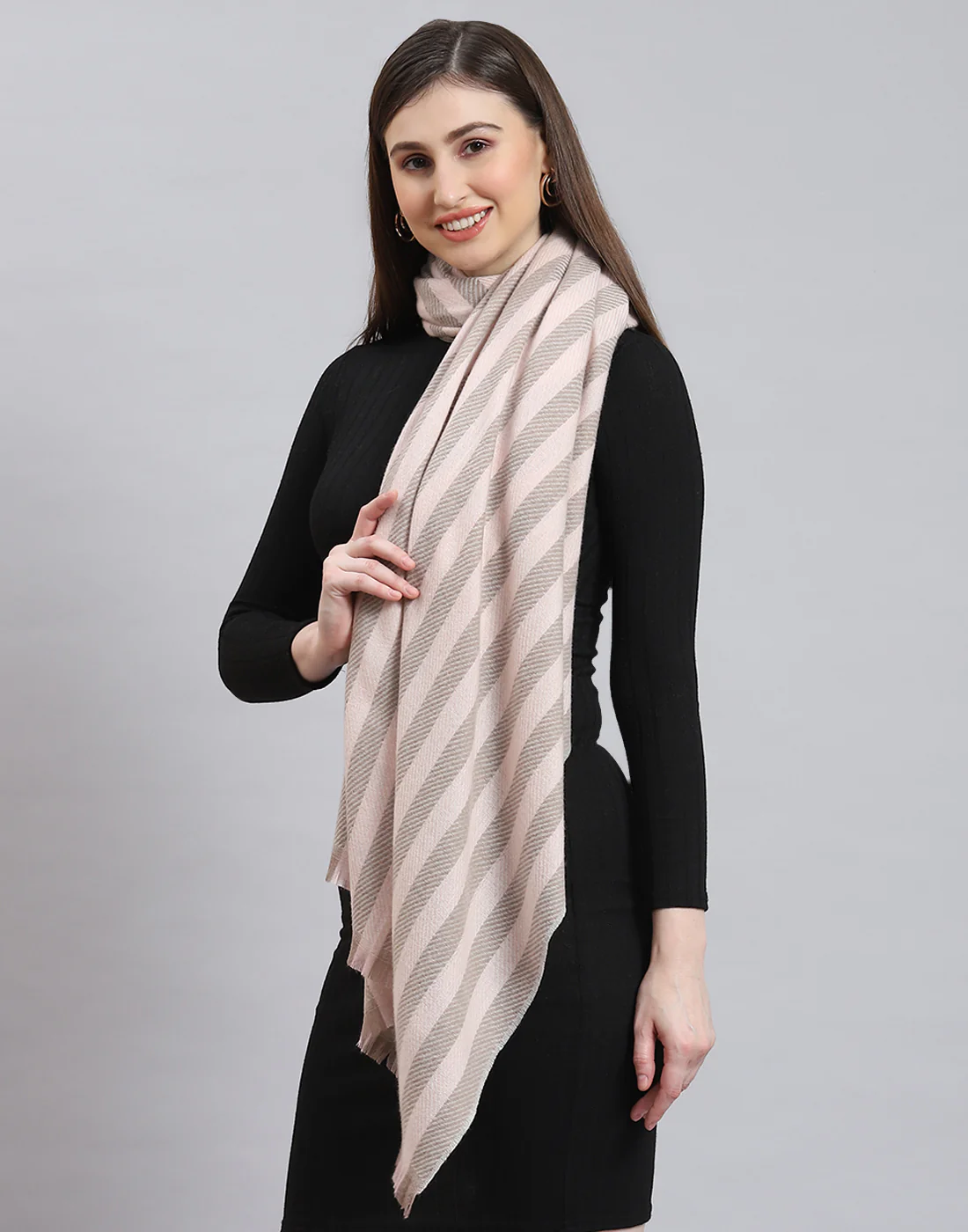Women Beige Stripe Stole - Image 4