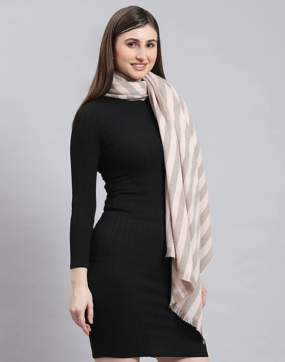 Women Beige Stripe Stole - Image 5