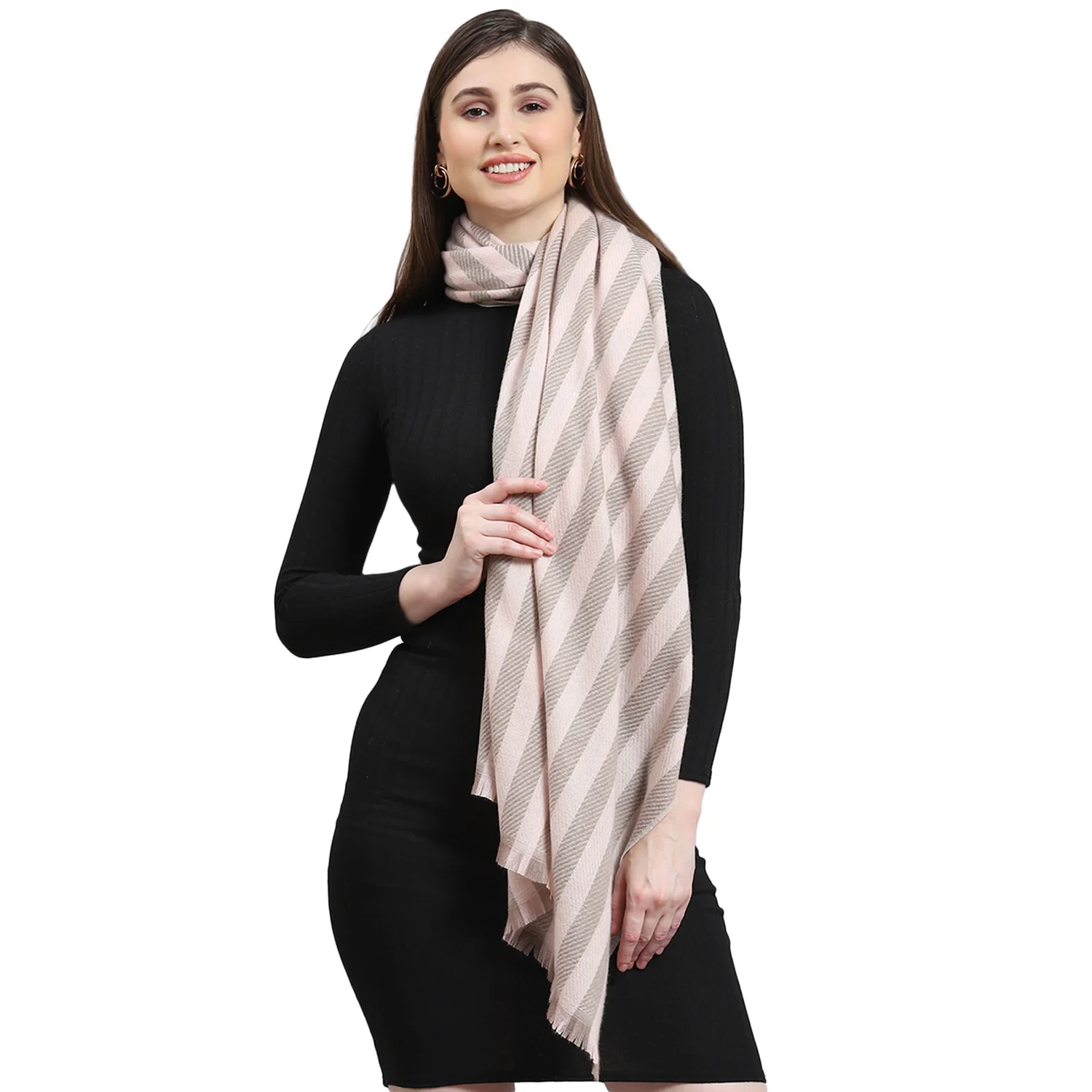 Women Beige Stripe Stole - Image 6