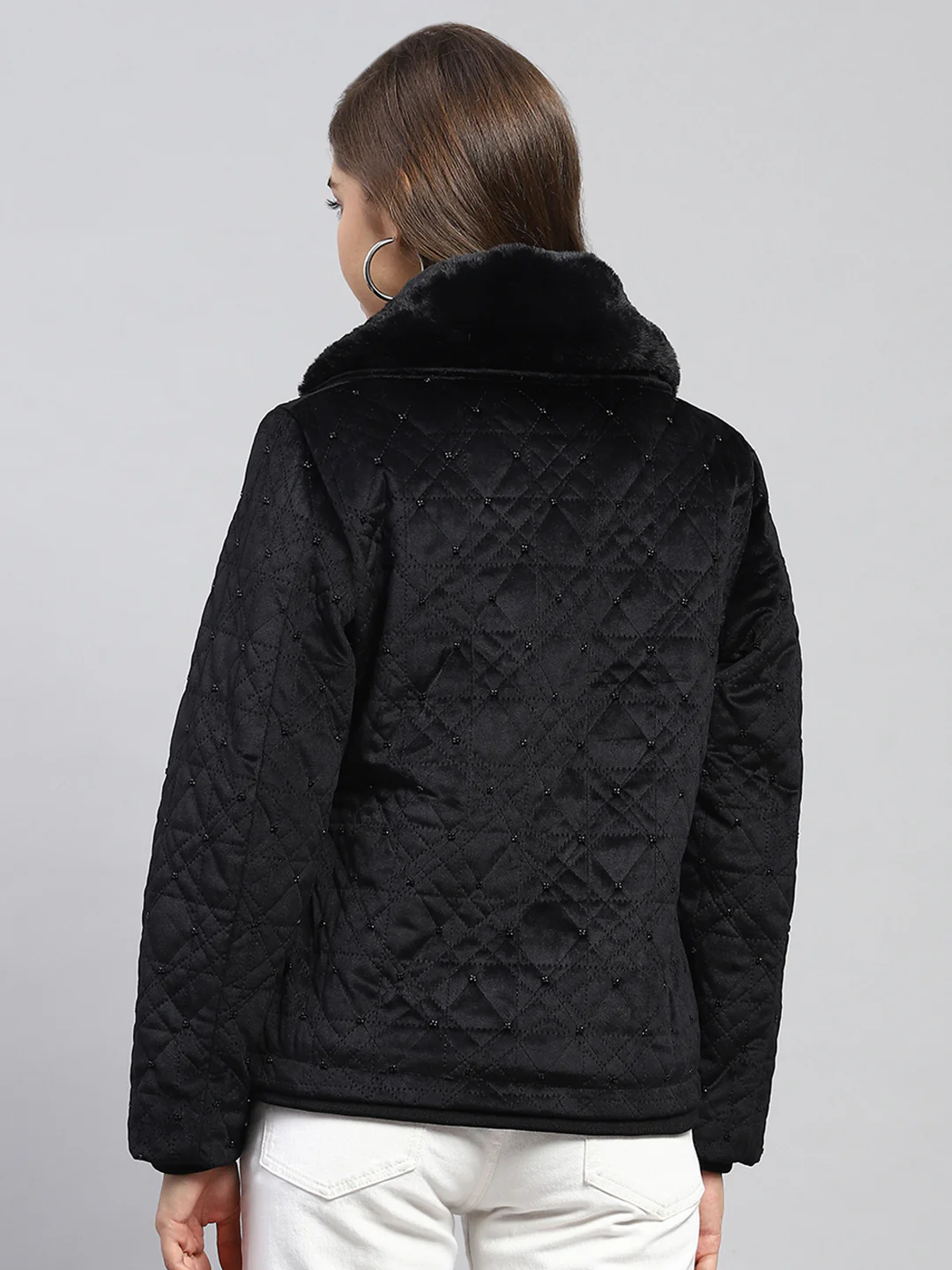 Women Black Embroidered Collar Full Sleeve Jacket - Image 5