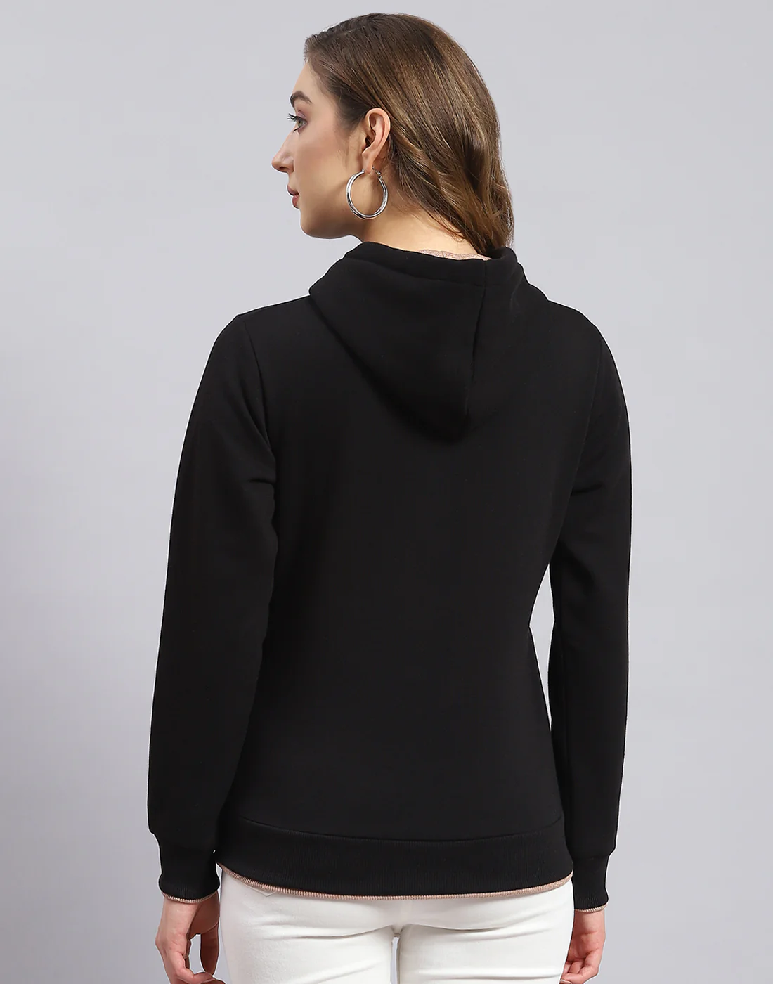 Women Black Embroidered Hooded Full Sleeve Sweatshirt - Image 6