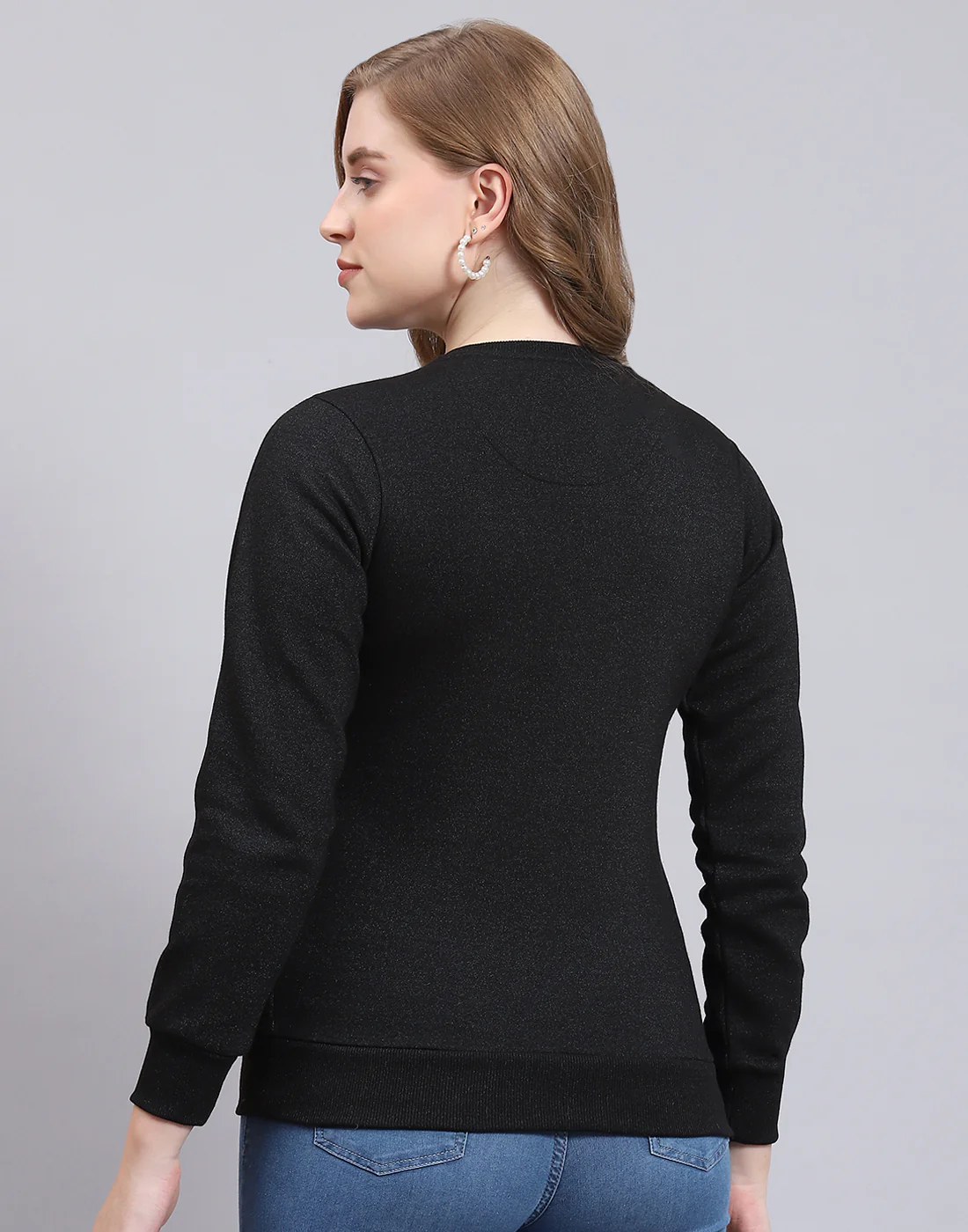Women Black Embroidered Round Neck Full Sleeve Sweatshirt - Image 5