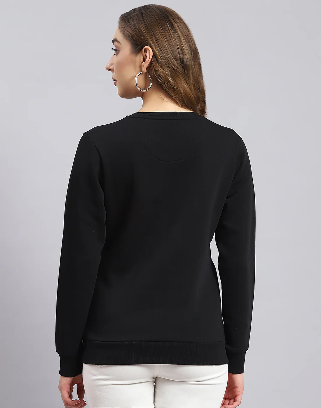 Women Black Embroidered Round Neck Full Sleeve Sweatshirt - Image 5