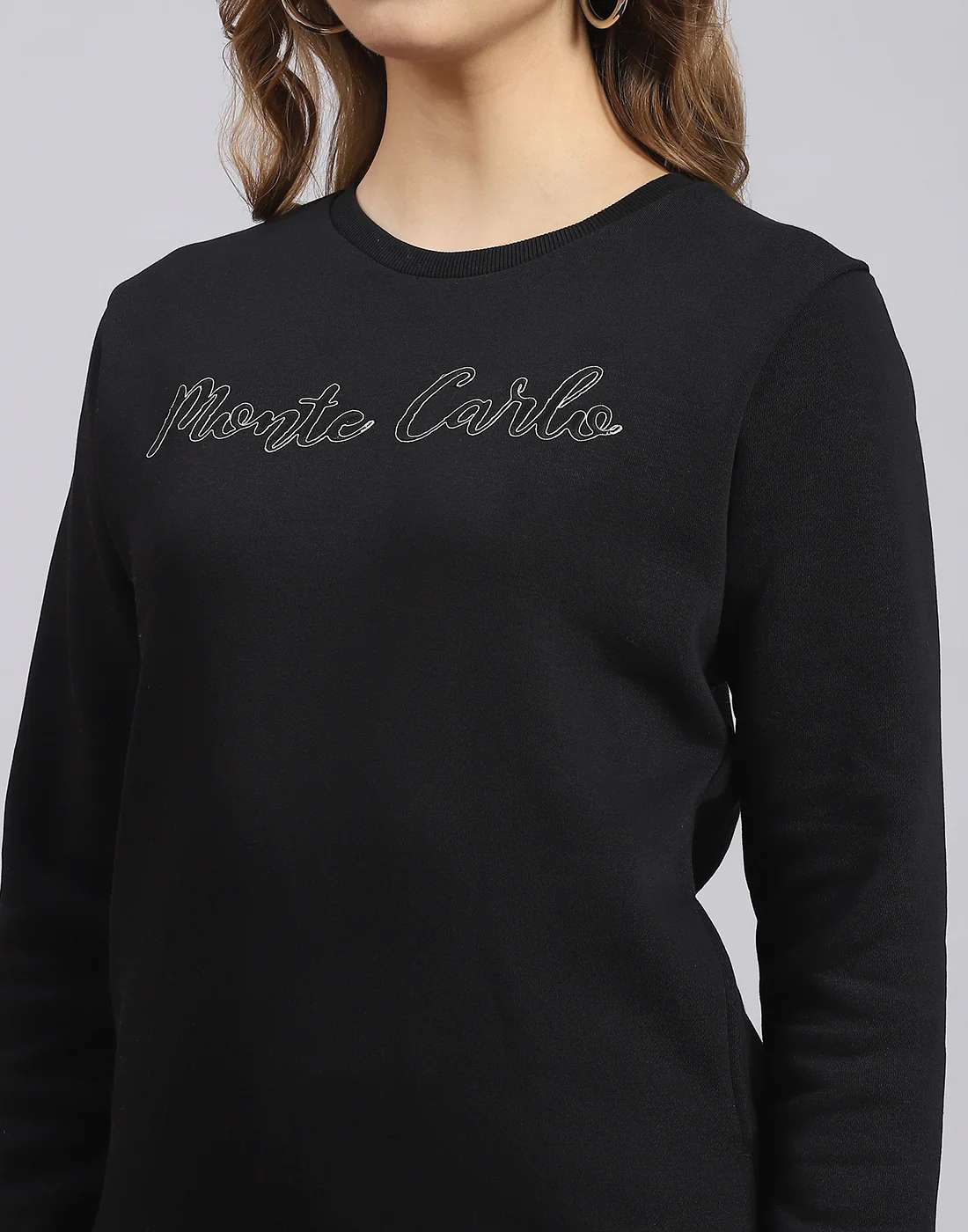 Women Black Embroidered Round Neck Full Sleeve Sweatshirt - Image 6