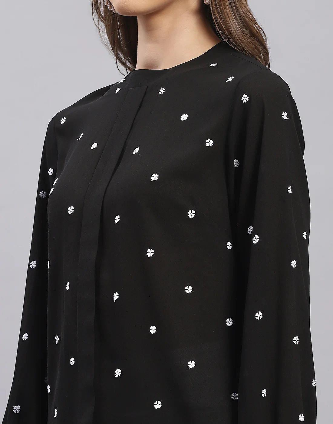 Women Black Embroidered Round Neck Full Sleeve Top - Image 6
