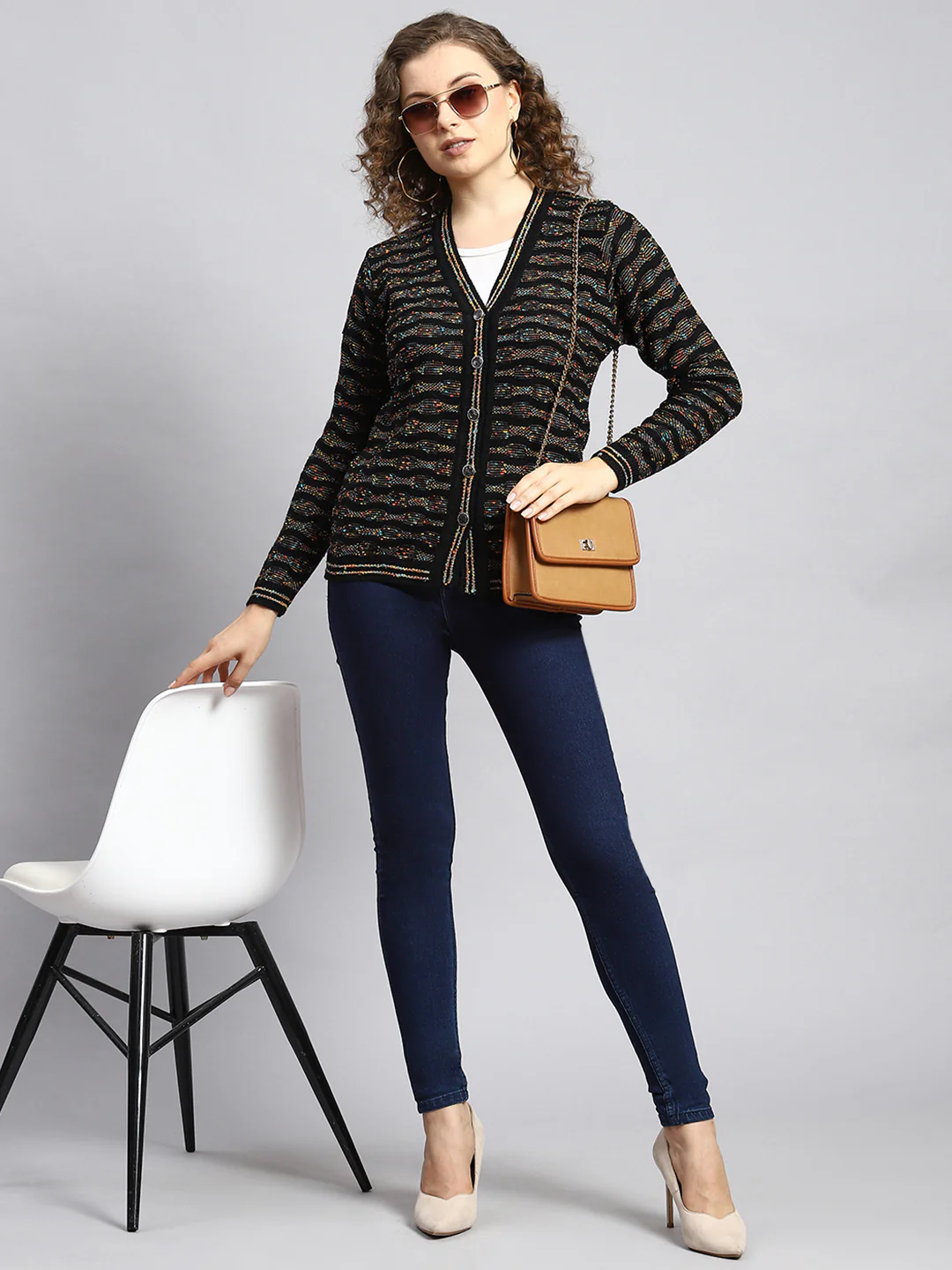 Women Black Jaquard Cardigan