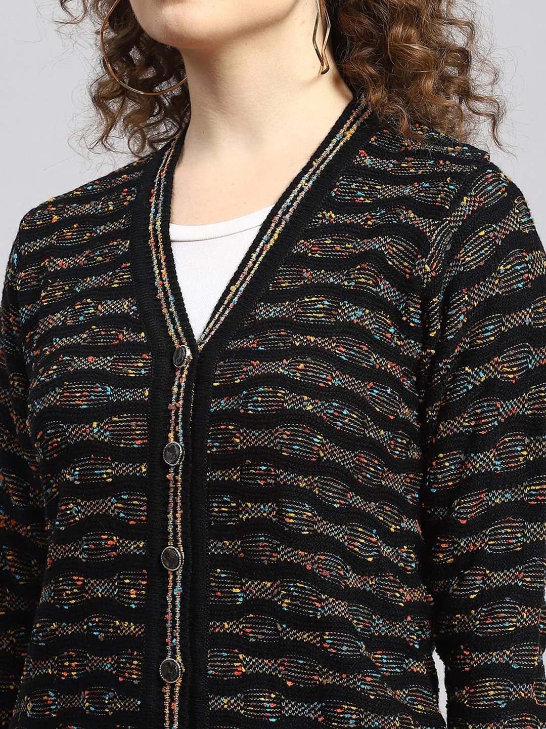 Women Black Jaquard Cardigan - Image 6