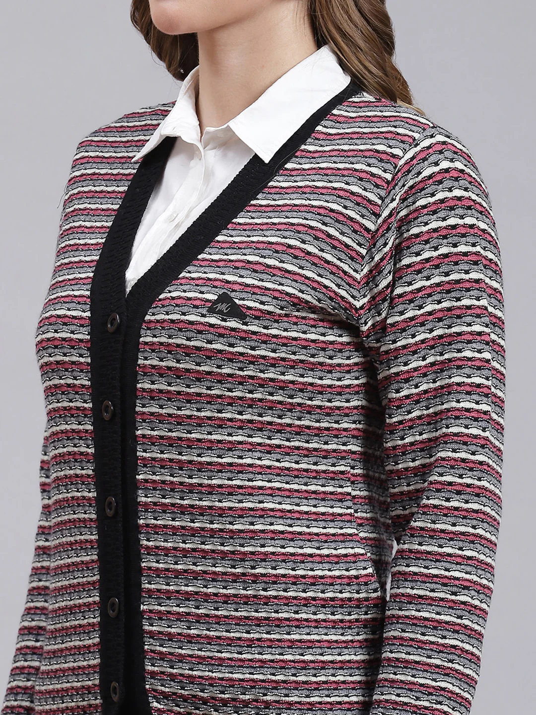 Women Black Jaquard Pure wool Cardigan - Image 6