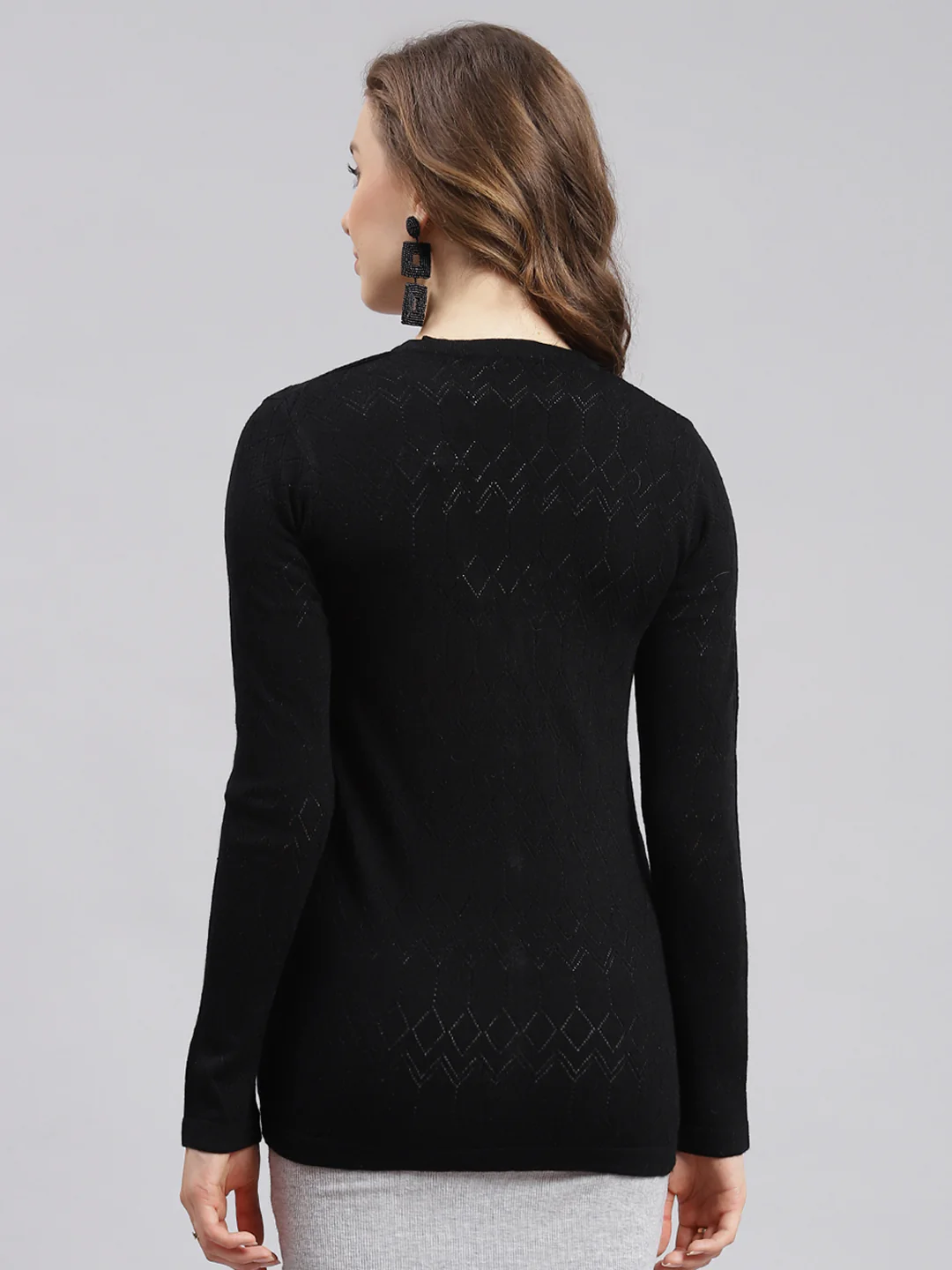 Women Black Jaquard Wool blend Cardigan - Image 4
