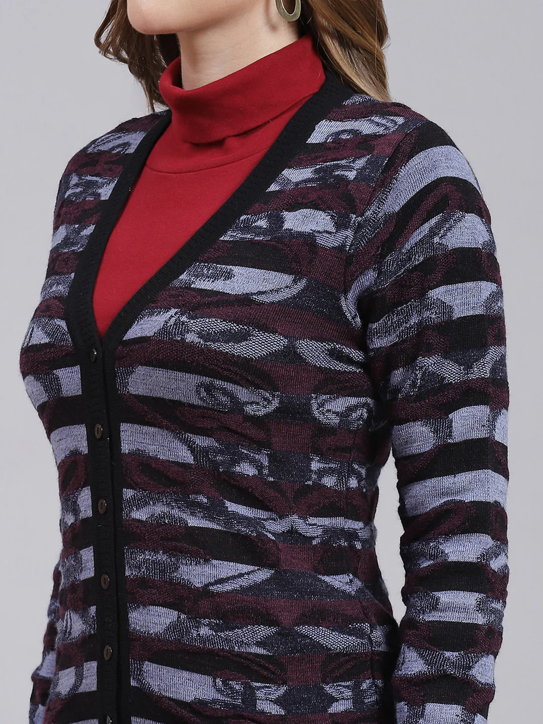 Women Black Jaquard Wool blend Cardigan - Image 6