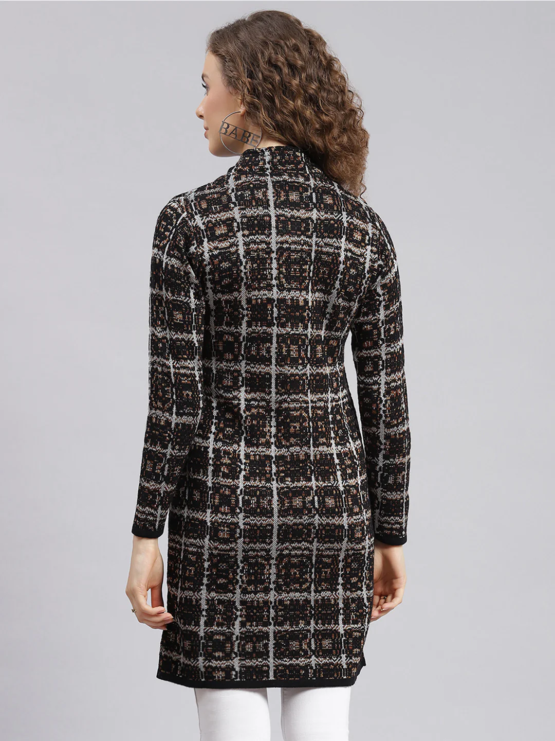 Women Black Jaquard Wool blend Knitted Coat - Image 4