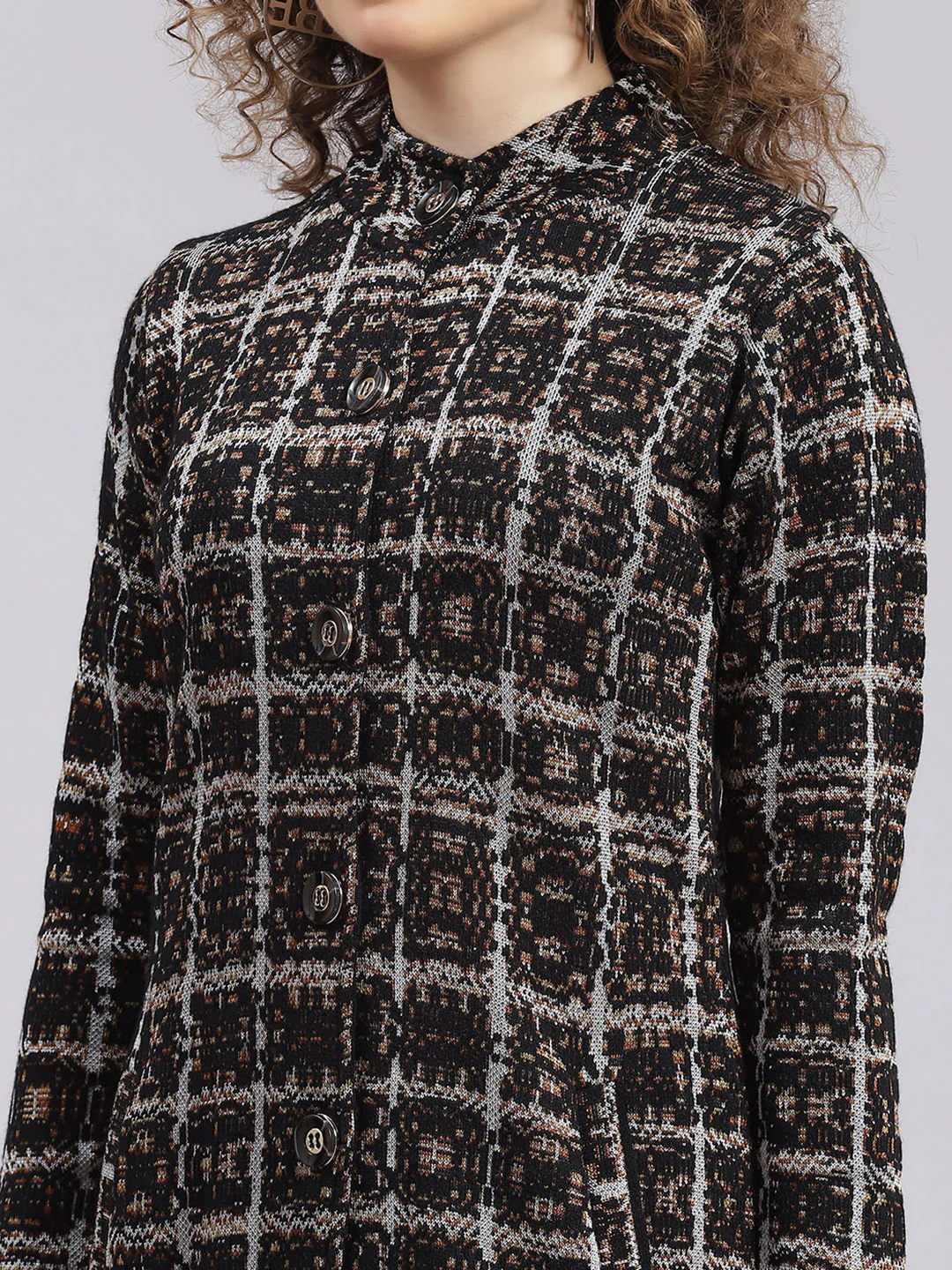 Women Black Jaquard Wool blend Knitted Coat - Image 6