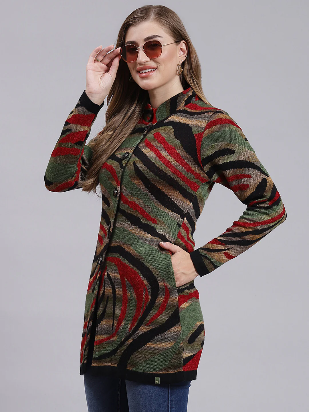 Women Black Jaquard Wool blend Knitted Coat - Image 3