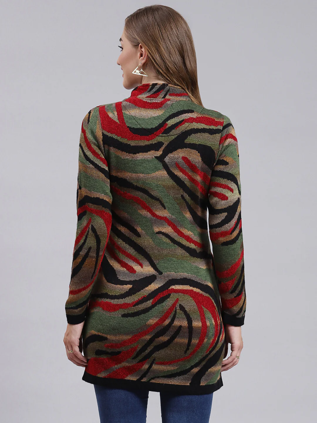 Women Black Jaquard Wool blend Knitted Coat - Image 4