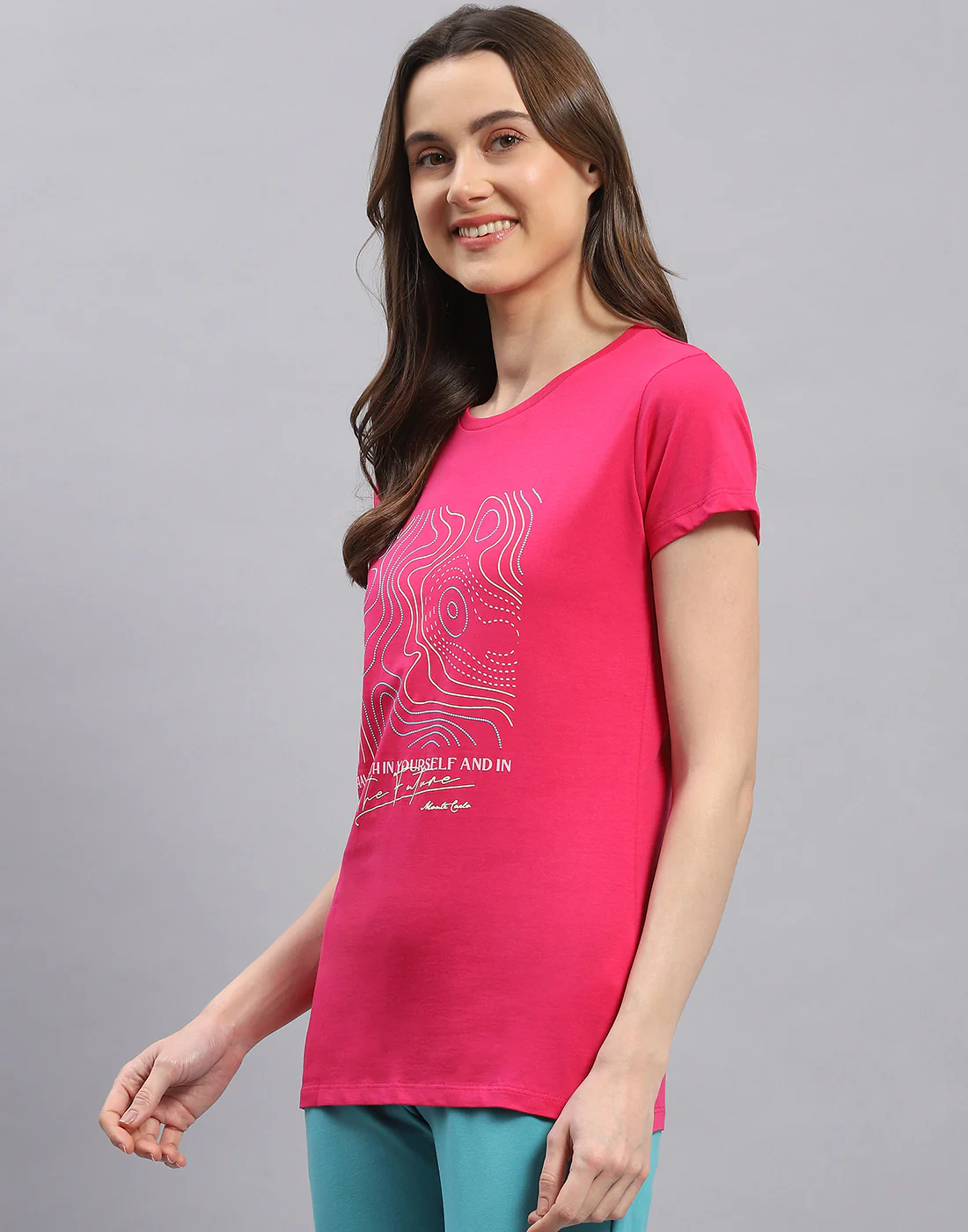 Women Black & Pink Printed Round Neck Half Sleeve Top 2 Pc Set - Image 4