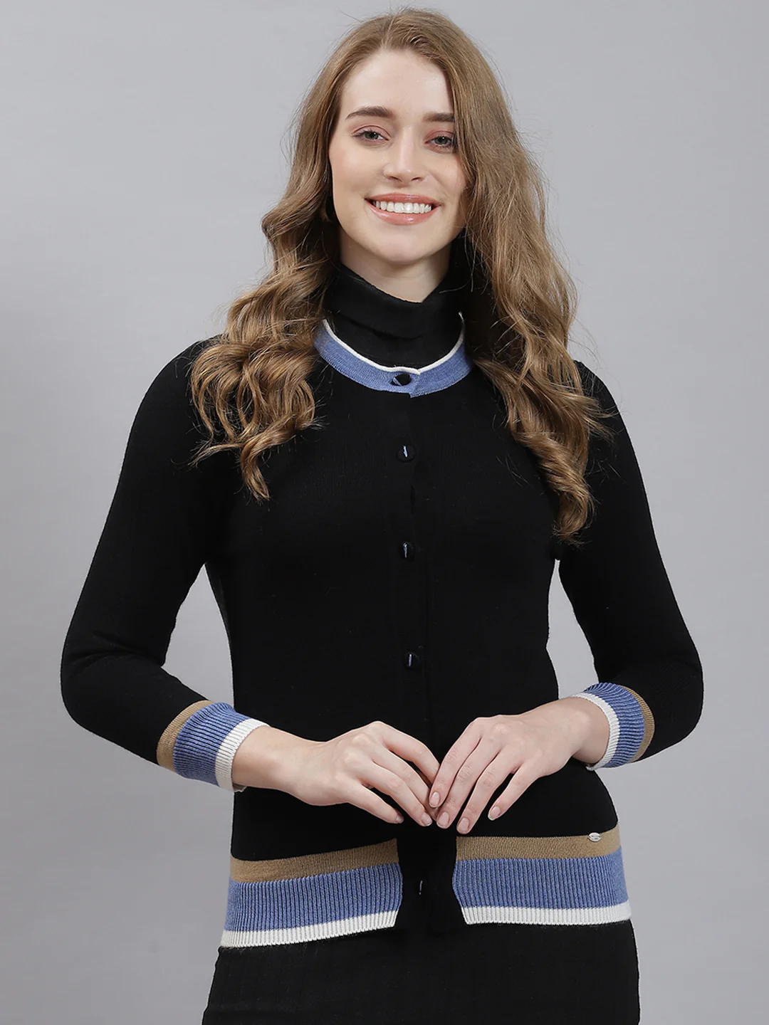 Women Black Plain Cardigan - Image 2