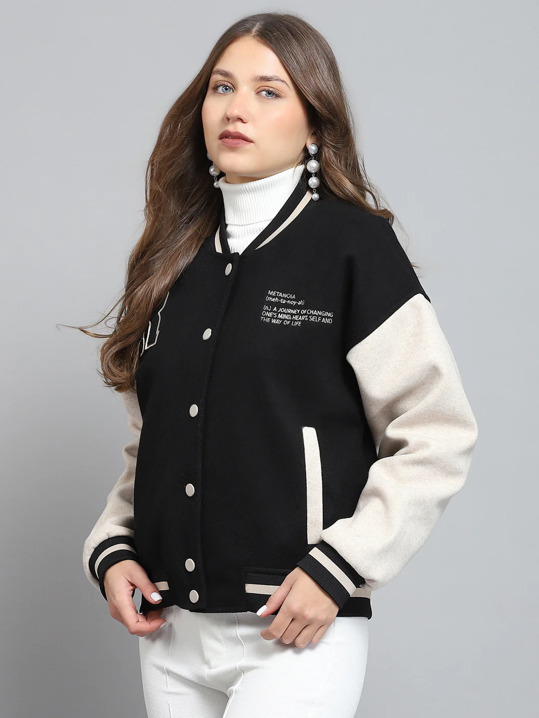 Rock.it Women Black Printed Band Collar Full Sleeve Jacket - Image 3