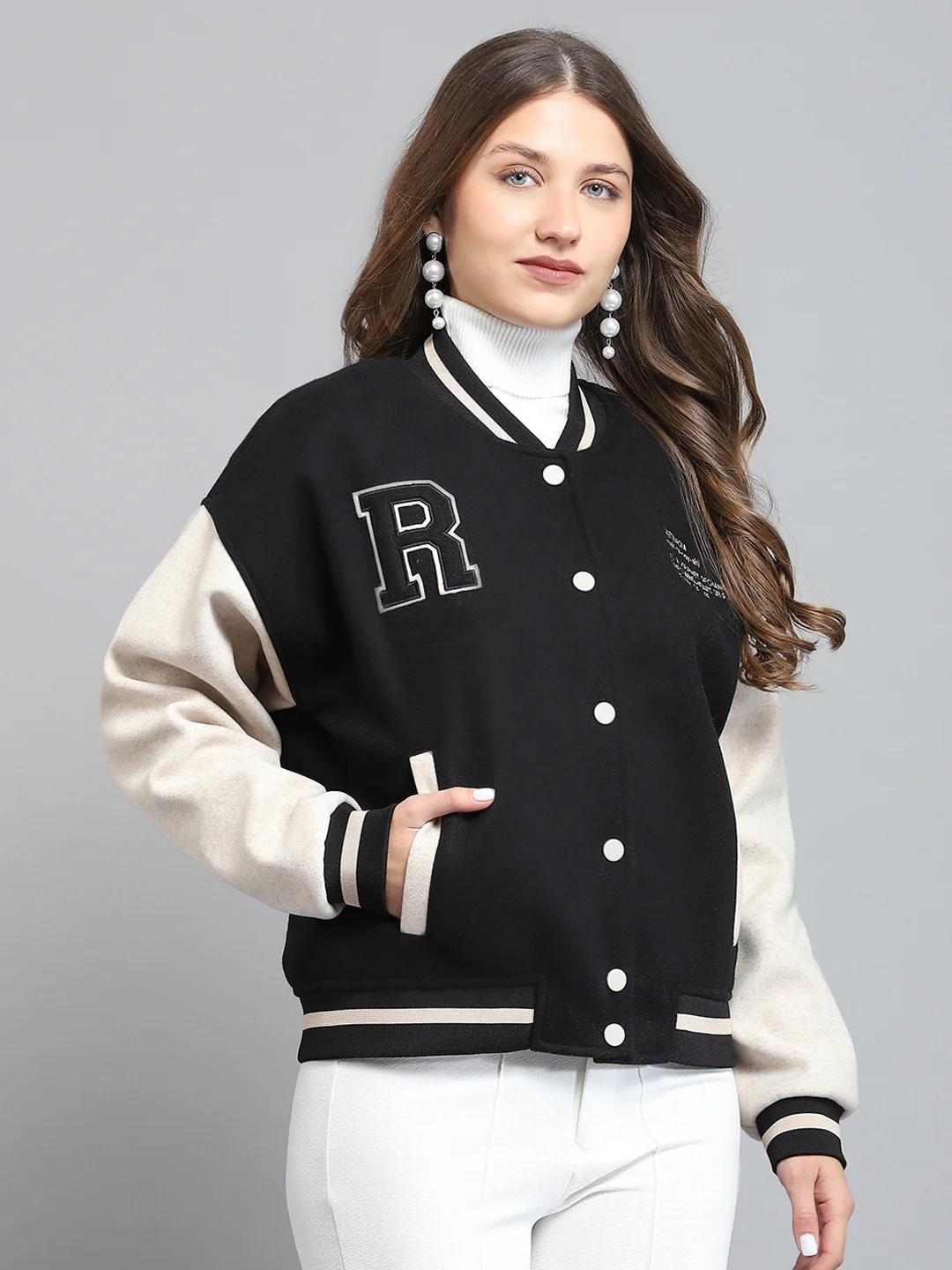 Rock.it Women Black Printed Band Collar Full Sleeve Jacket - Image 4