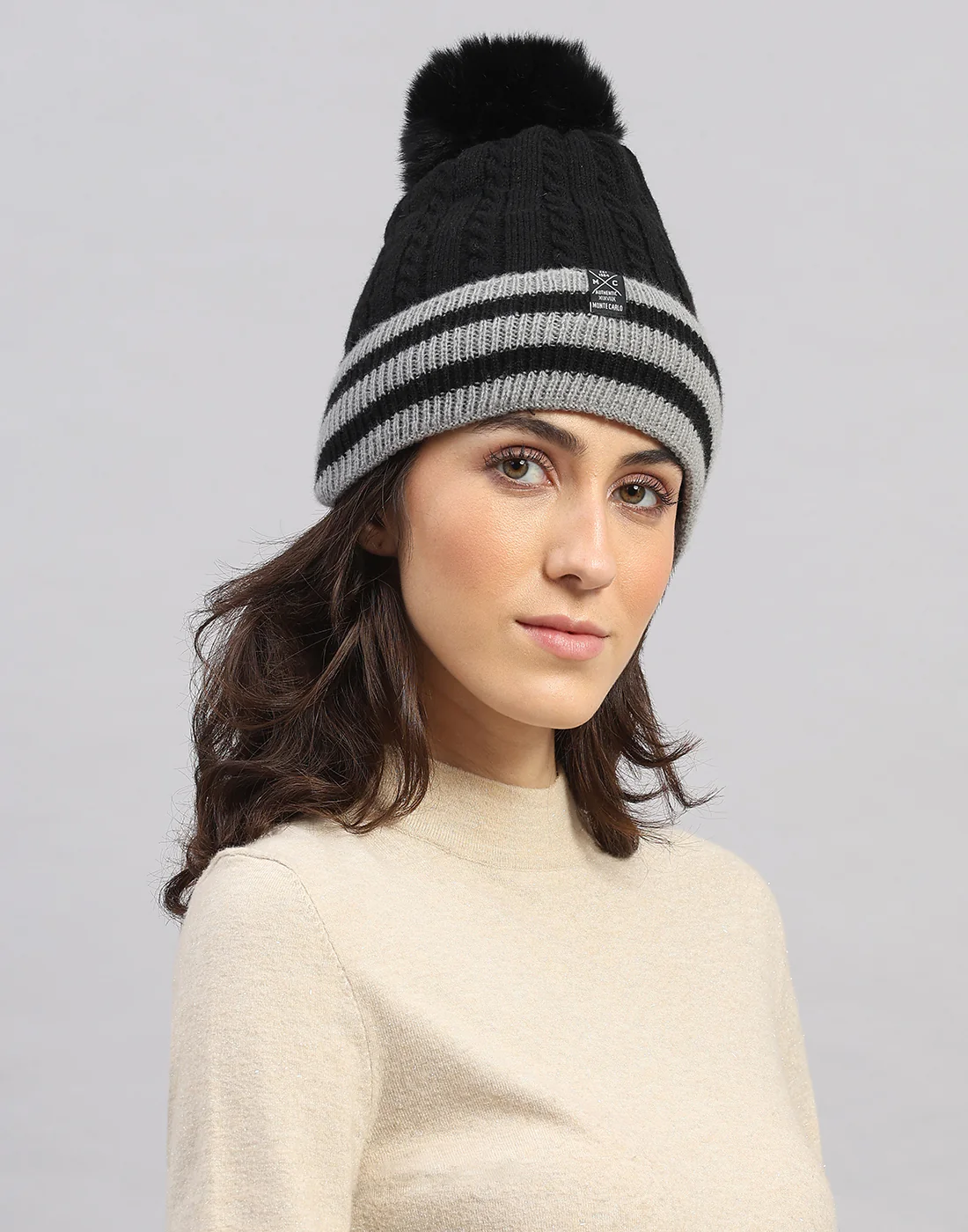 Women Black Printed Blend Wool Cap - Image 3