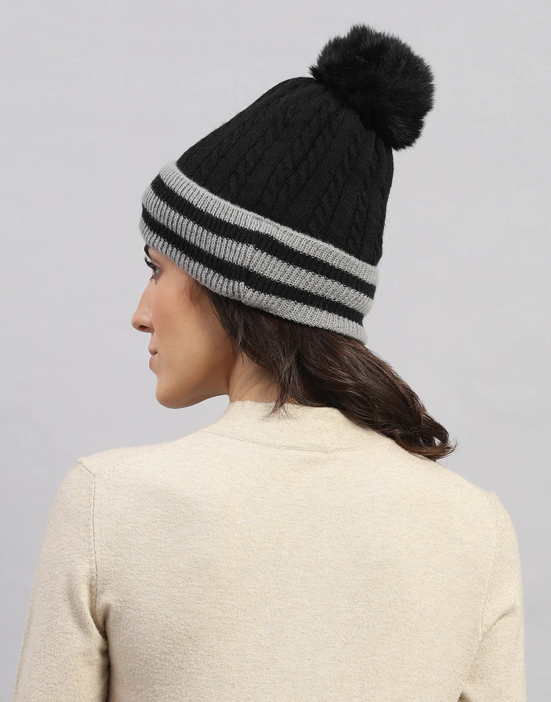 Women Black Printed Blend Wool Cap - Image 4