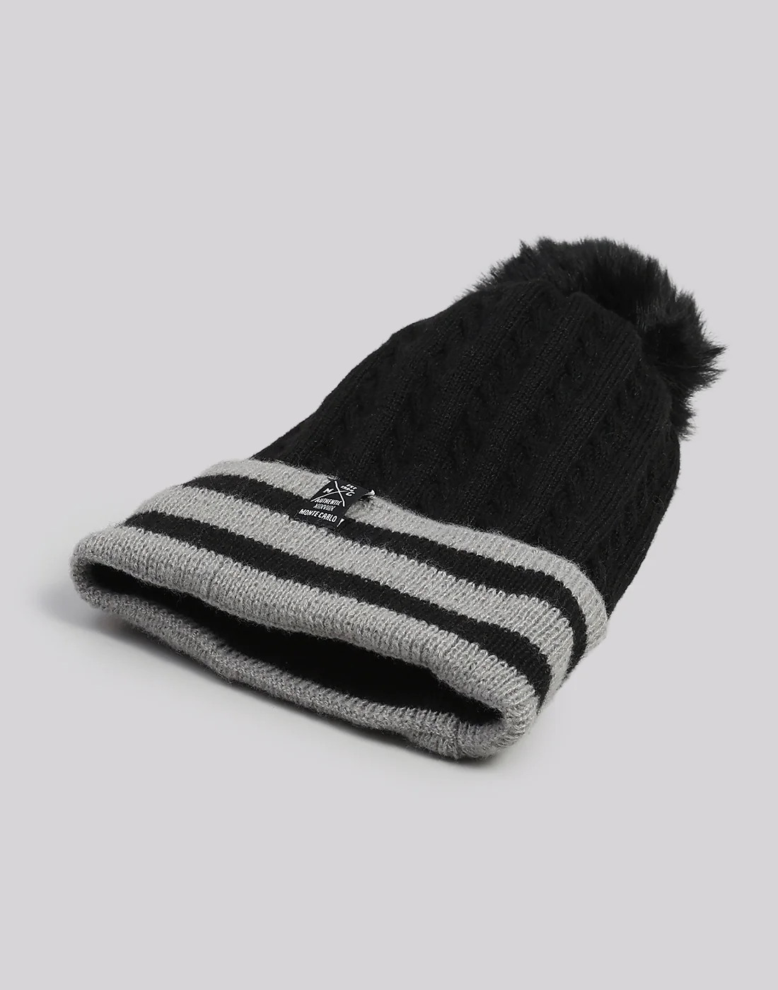 Women Black Printed Blend Wool Cap - Image 6
