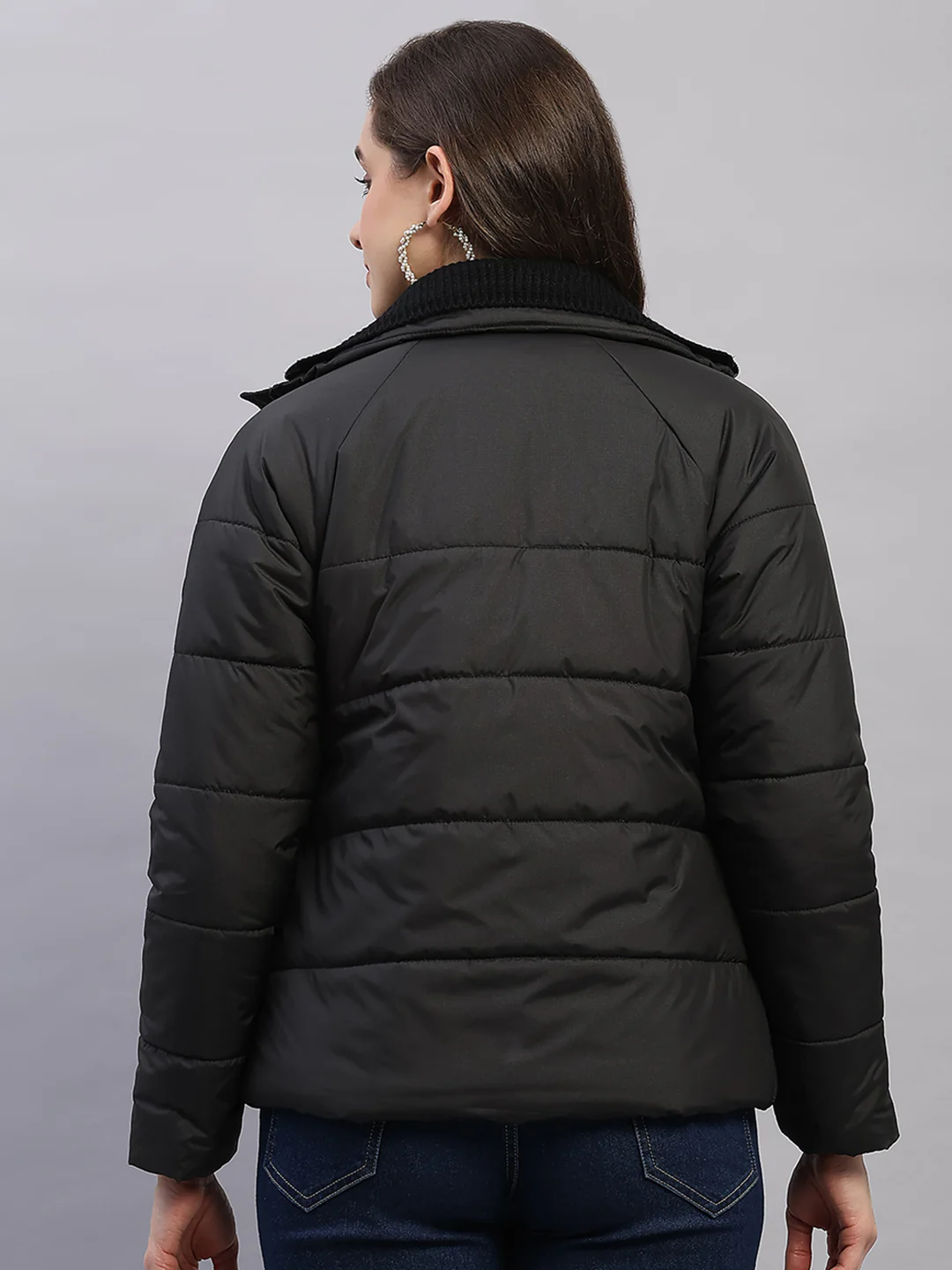 Women Black Printed Collar Full Sleeve Jacket - Image 5