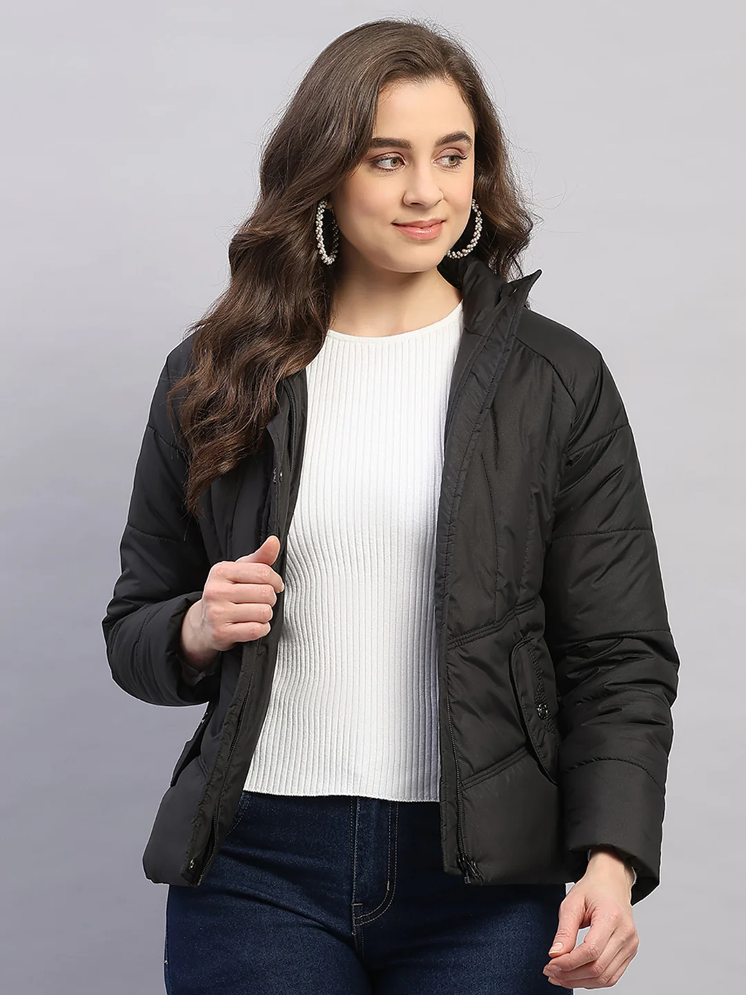 Women Black Printed Collar Full Sleeve Jacket - Image 6
