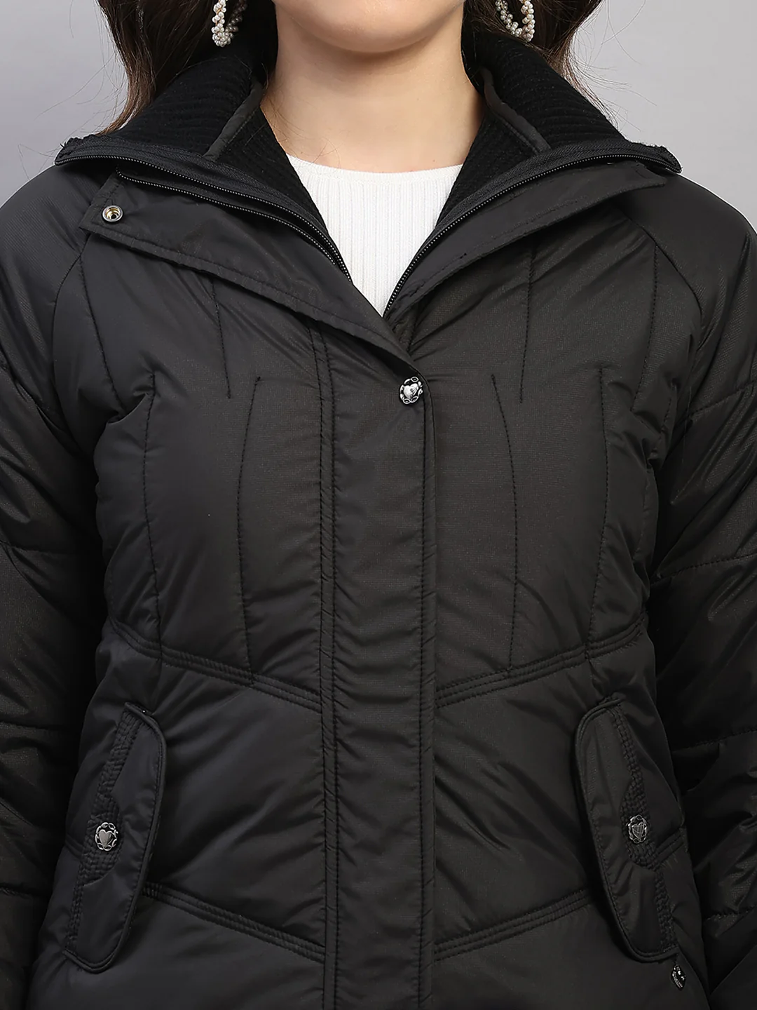 Women Black Printed Collar Full Sleeve Jacket - Image 7