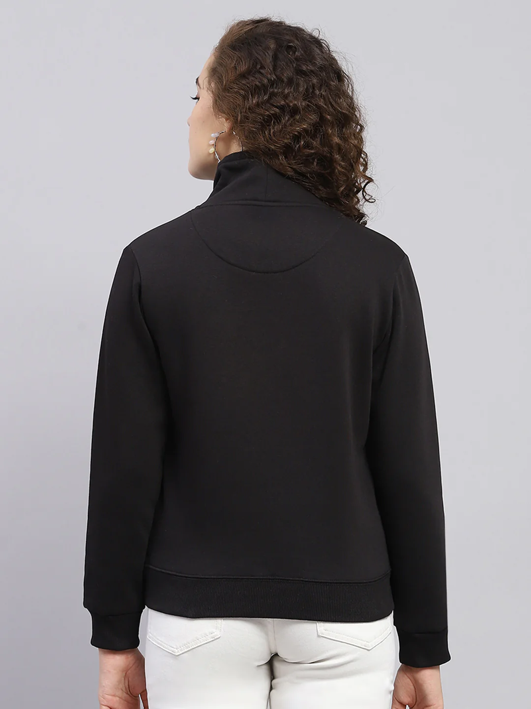 Women Black Printed High Neck Full Sleeve Sweatshirt - Image 5