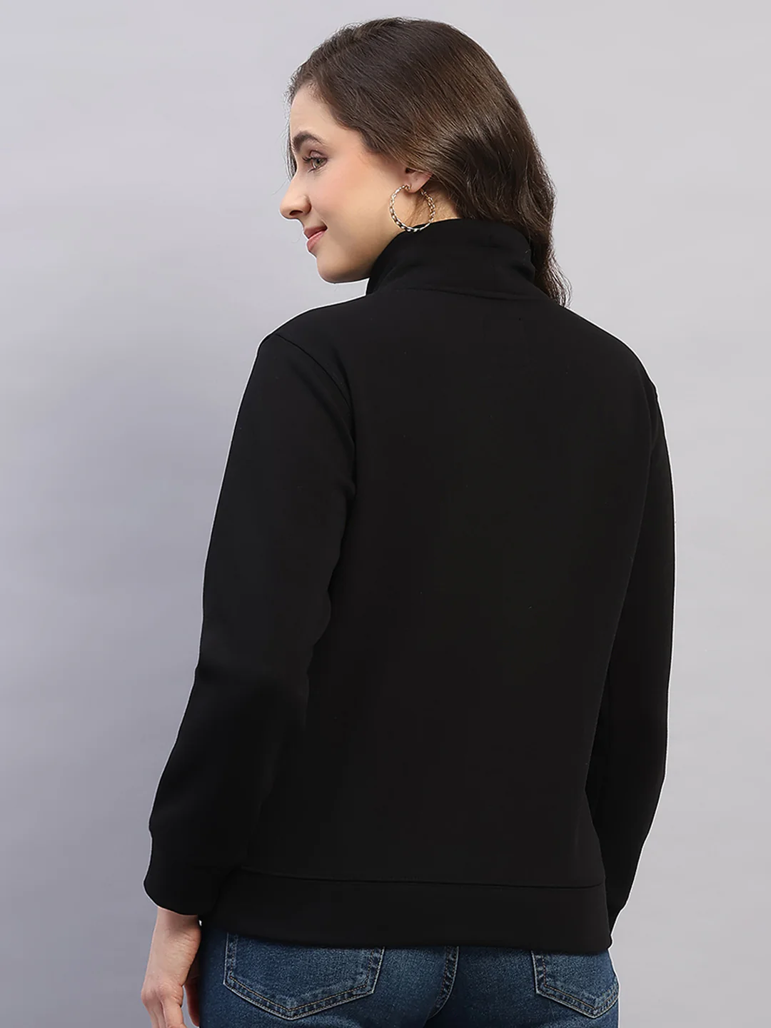 Women Black Printed High Neck Full Sleeve Sweatshirt - Image 5