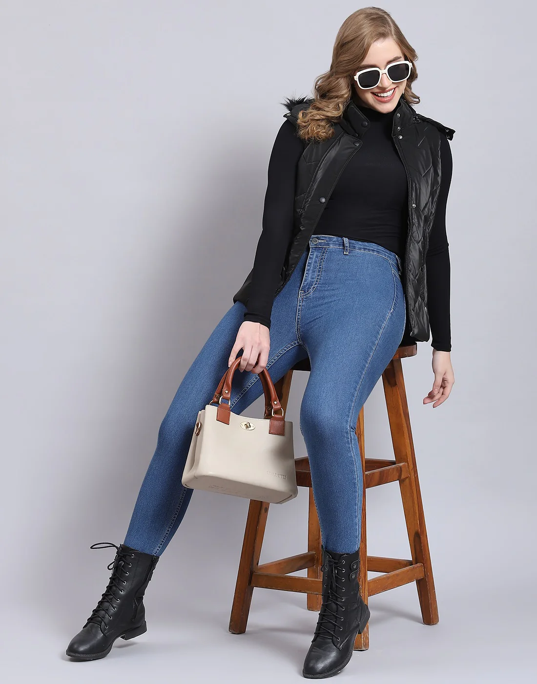 Women Black Printed Hooded Sleeveless Jacket - Image 8