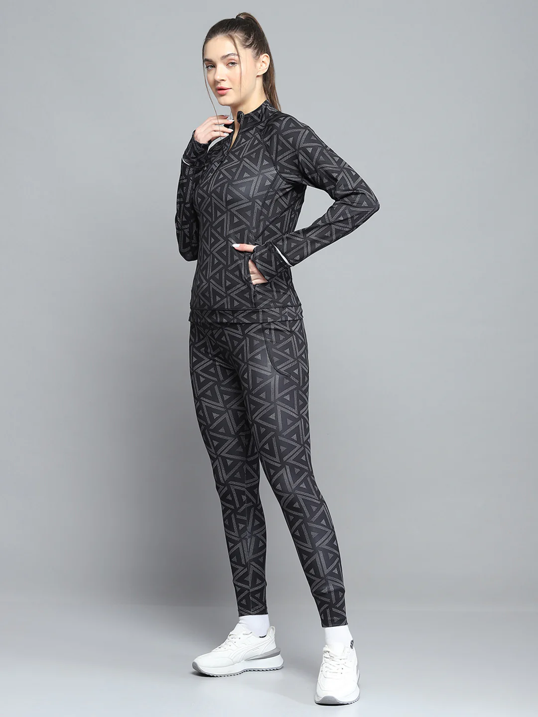 Rock.it Women Black Printed Mock Neck Full Sleeve Tracksuit - Image 3