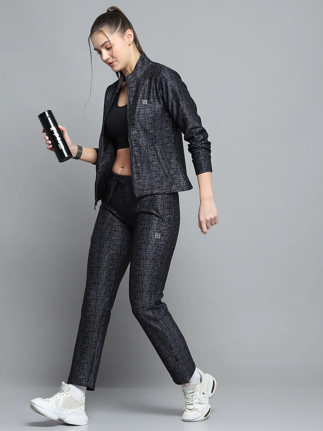 Rock.it Women Black Printed Mock Neck Full Sleeve Tracksuit - Image 2