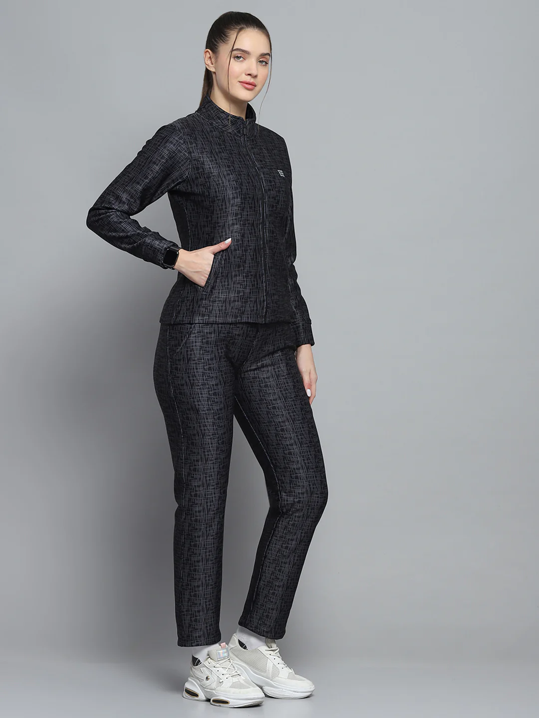 Rock.it Women Black Printed Mock Neck Full Sleeve Tracksuit - Image 4