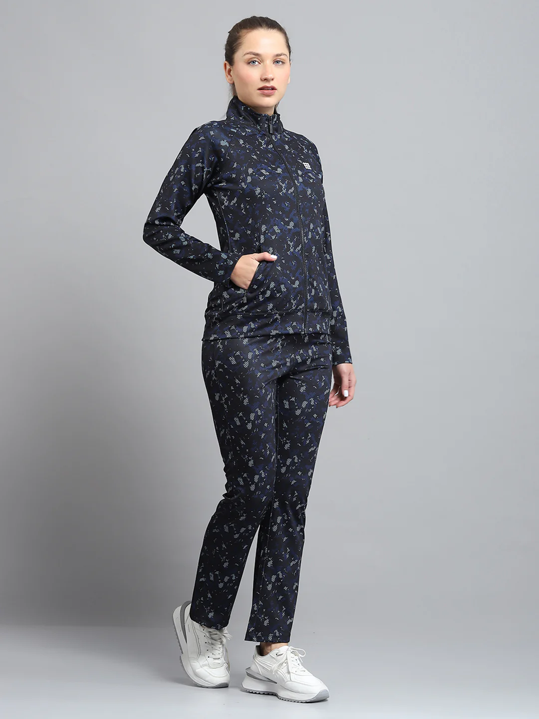 Rock.it Women Black Printed Mock Neck Full Sleeve Tracksuit - Image 4