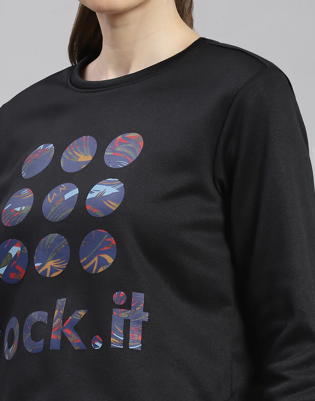 Rock.it Women Black Printed Round Neck Full Sleeve Sweatshirt - Image 7