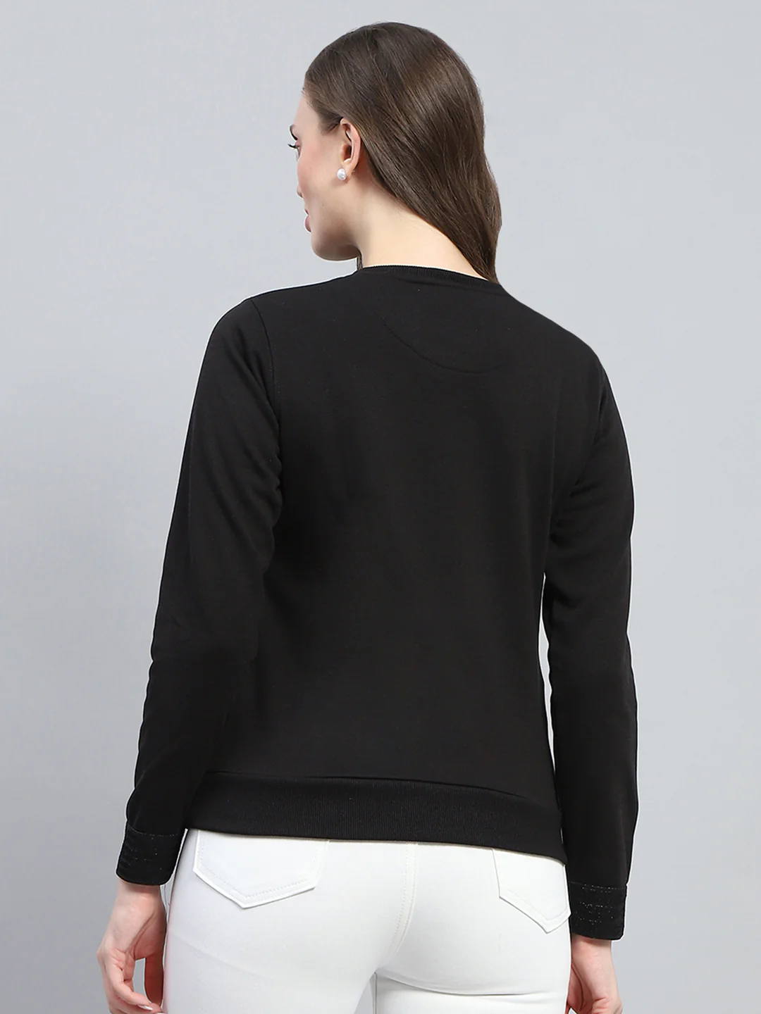 Women Black Printed Round Neck Full Sleeve Sweatshirt - Image 5