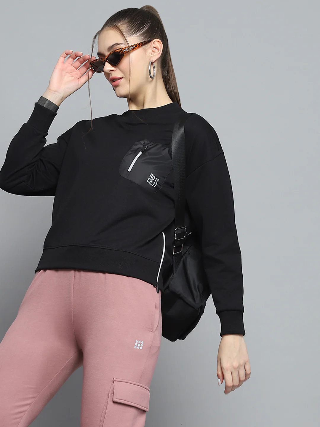 Rock.it Women Black Printed Round Neck Full Sleeve Sweatshirt - Image 6