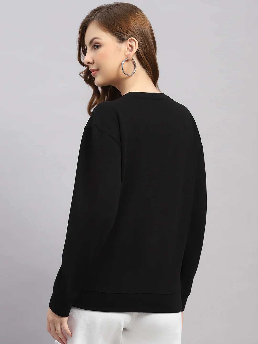 Women Black Printed Round Neck Full Sleeve Sweatshirt - Image 5