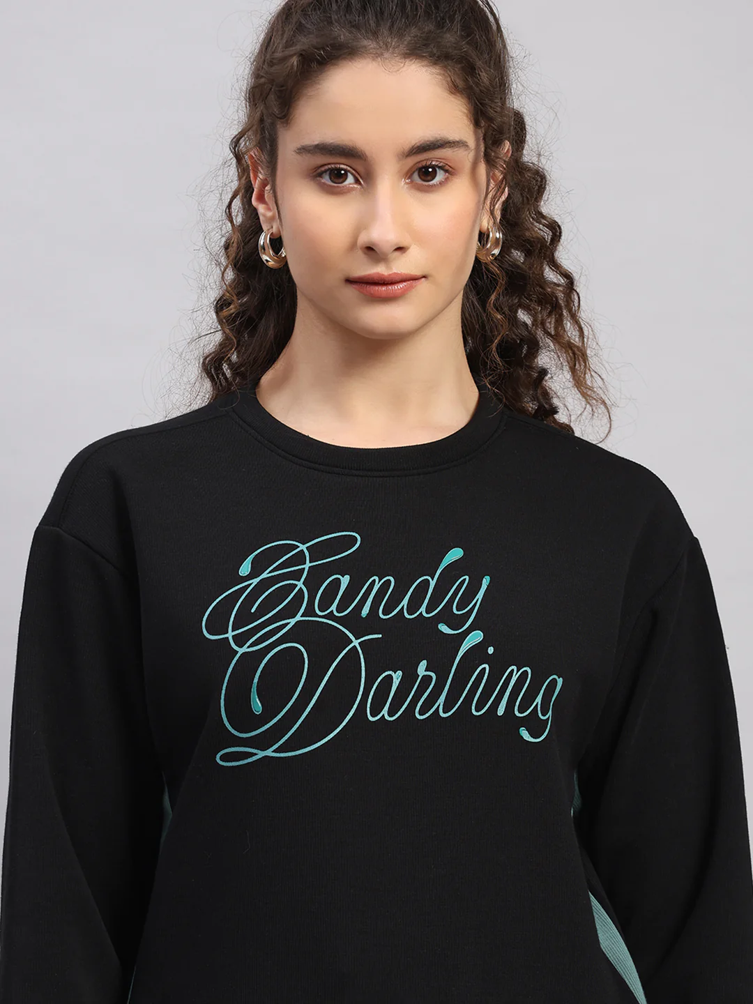 Women Black Printed Round Neck Full Sleeve Sweatshirt - Image 6