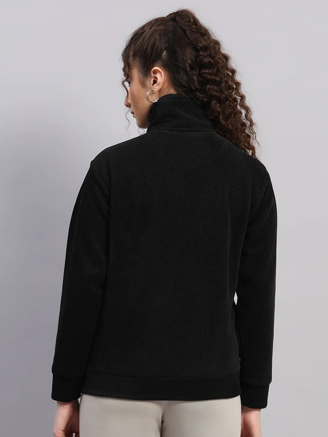 Women Black Printed Round Neck Full Sleeve Sweatshirt - Image 5
