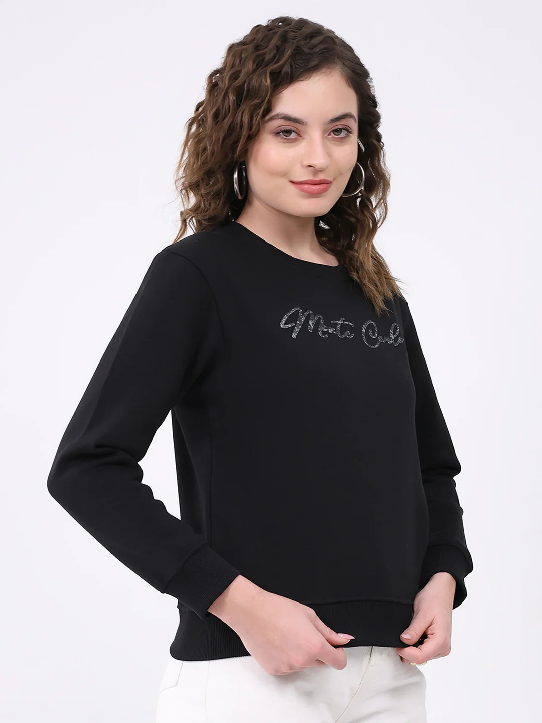 Women Black Printed Round Neck Full Sleeve Sweatshirt - Image 4
