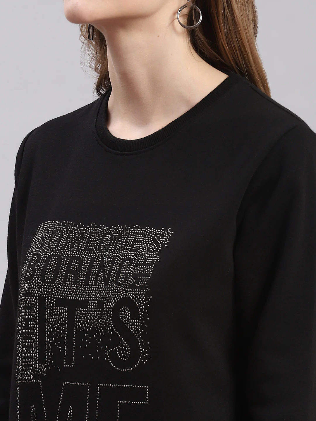 Women Black Printed Round Neck Full Sleeve Sweatshirts - Image 6