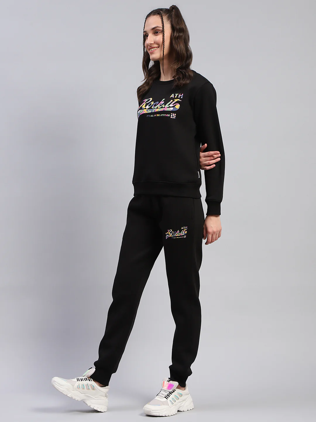 Rock.it Women Black Printed Round Neck Full Sleeve Cords Set - Image 3