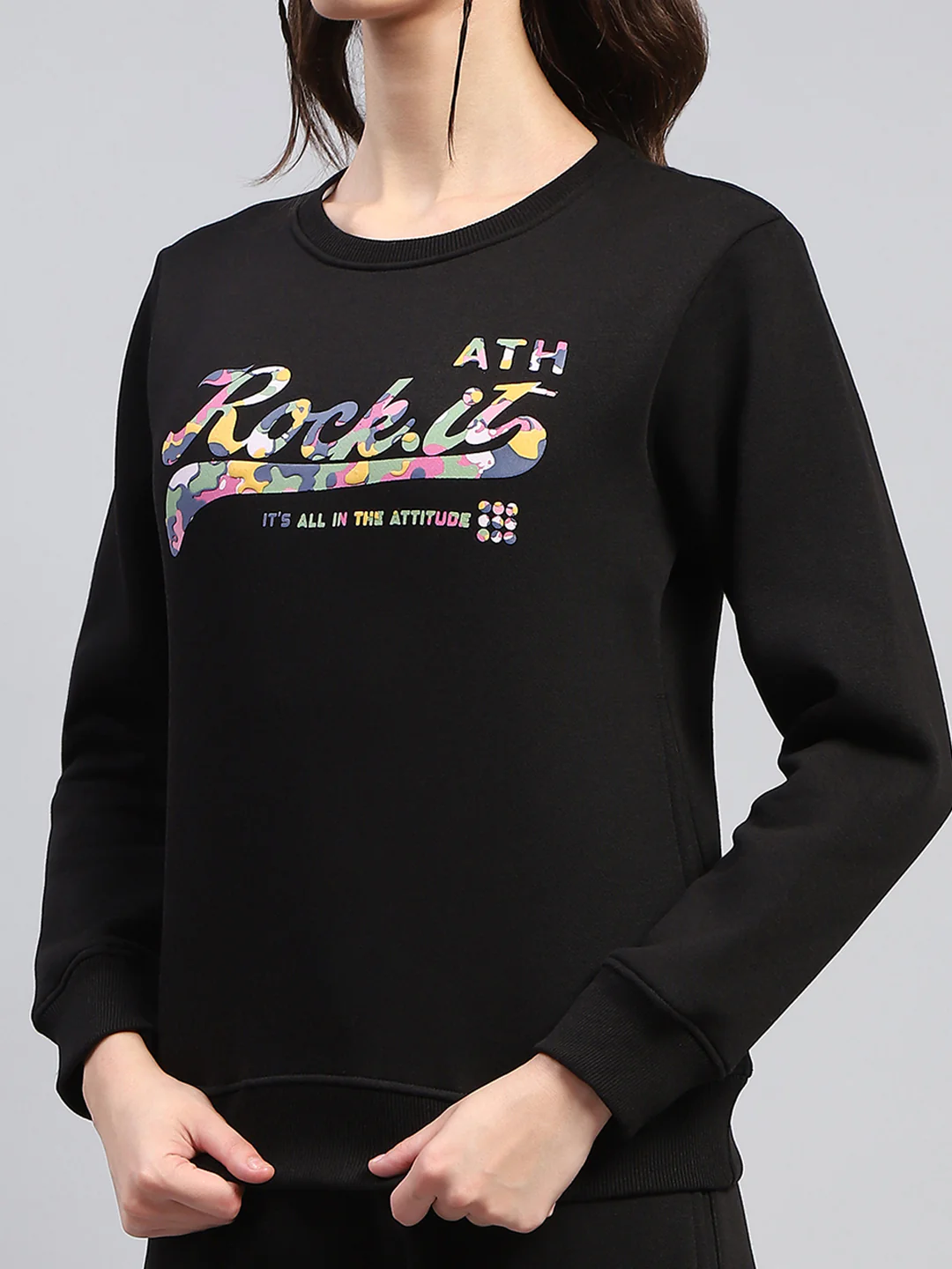 Rock.it Women Black Printed Round Neck Full Sleeve Cords Set - Image 6