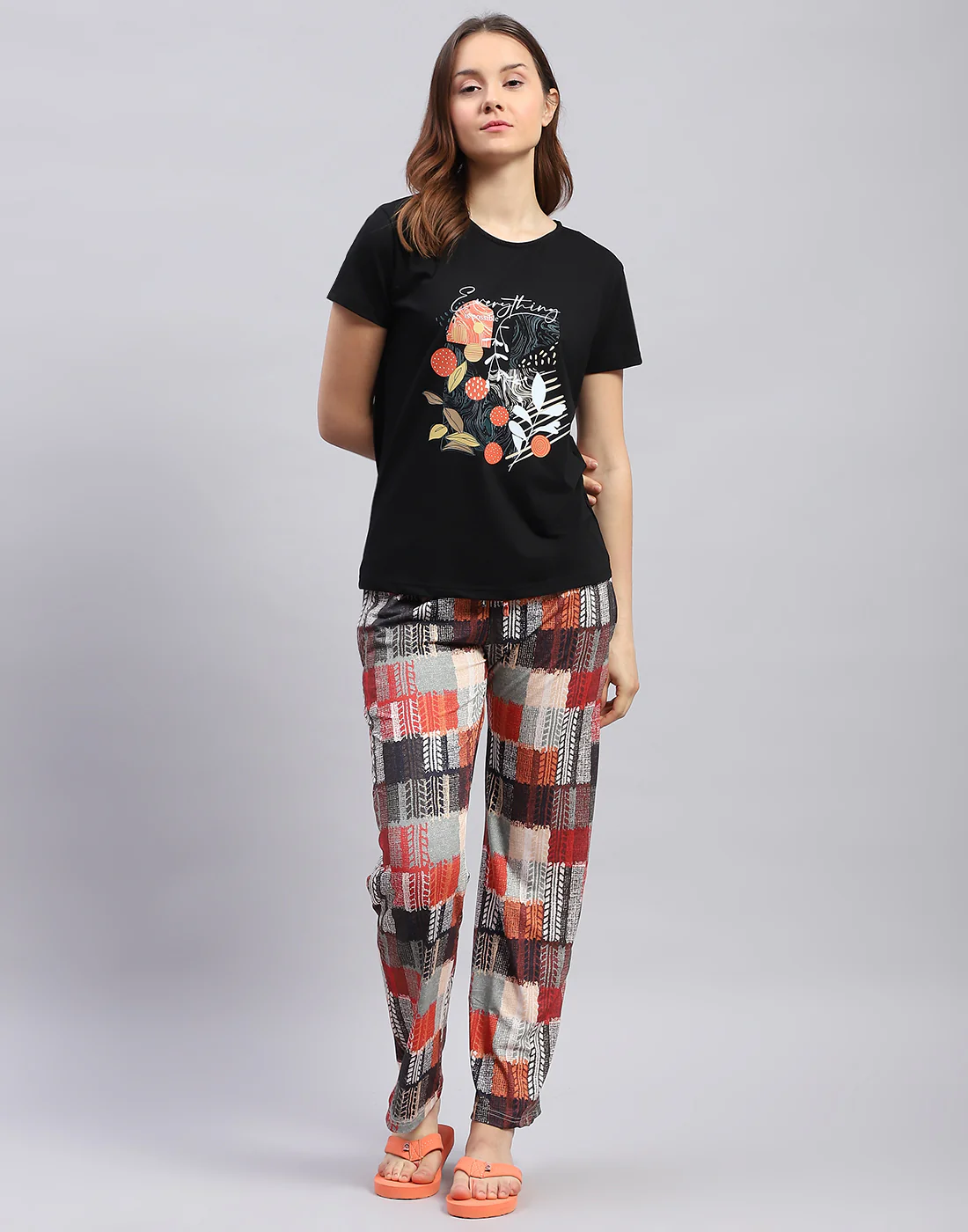 Women Black Printed Round Neck Half Sleeve Lower Set - Image 3