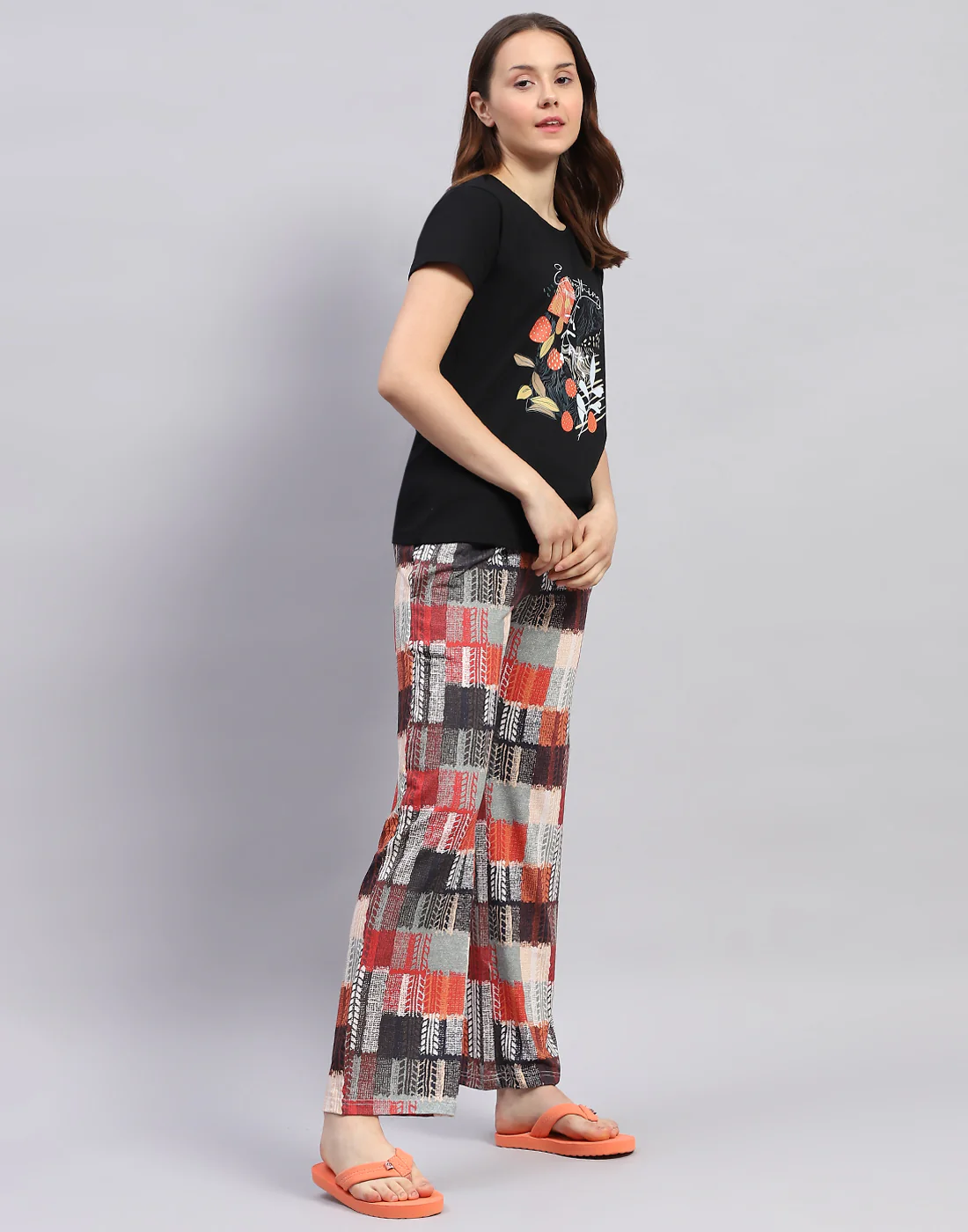 Women Black Printed Round Neck Half Sleeve Lower Set - Image 5