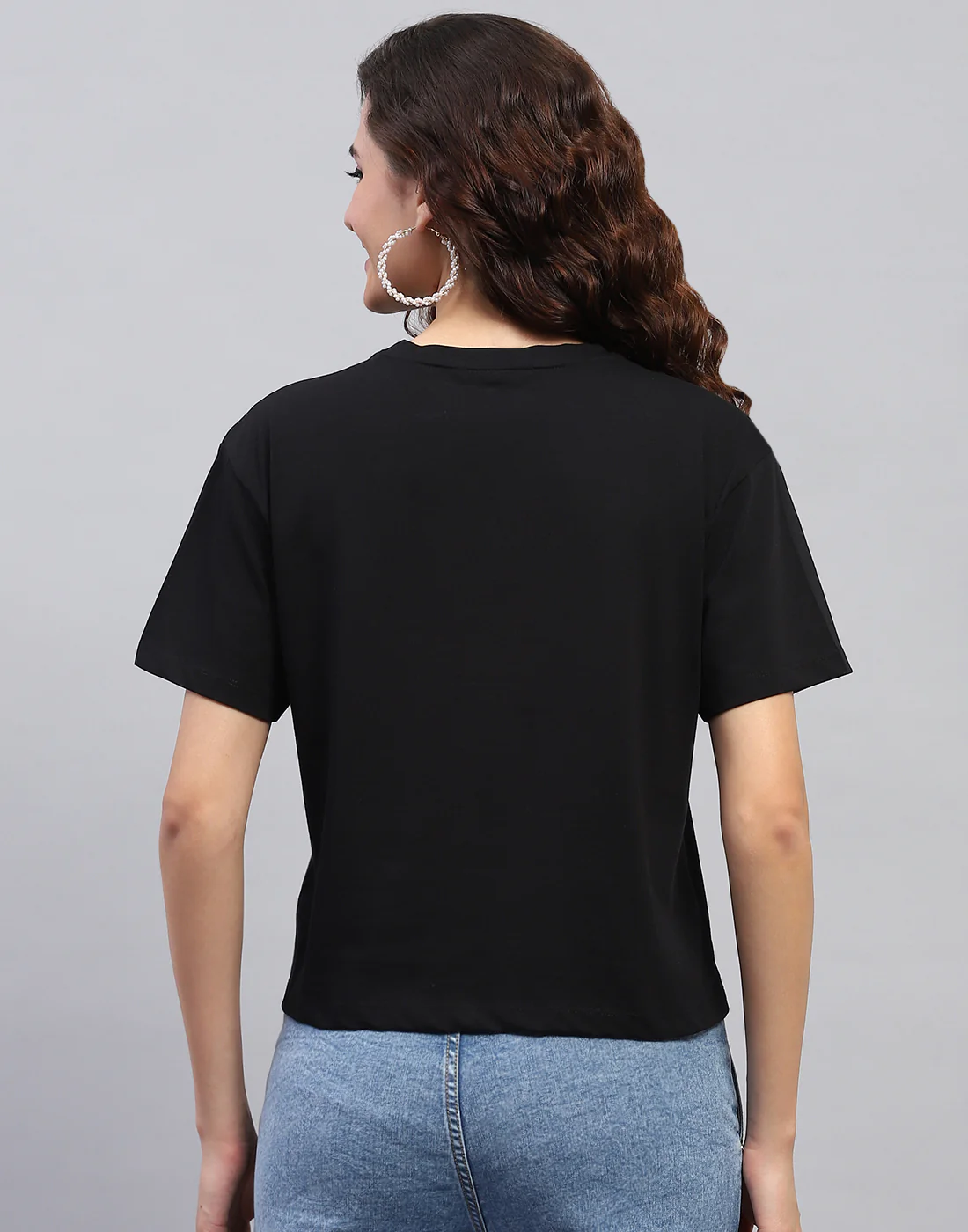 Women Black Printed Round Neck Half Sleeve Top - Image 5