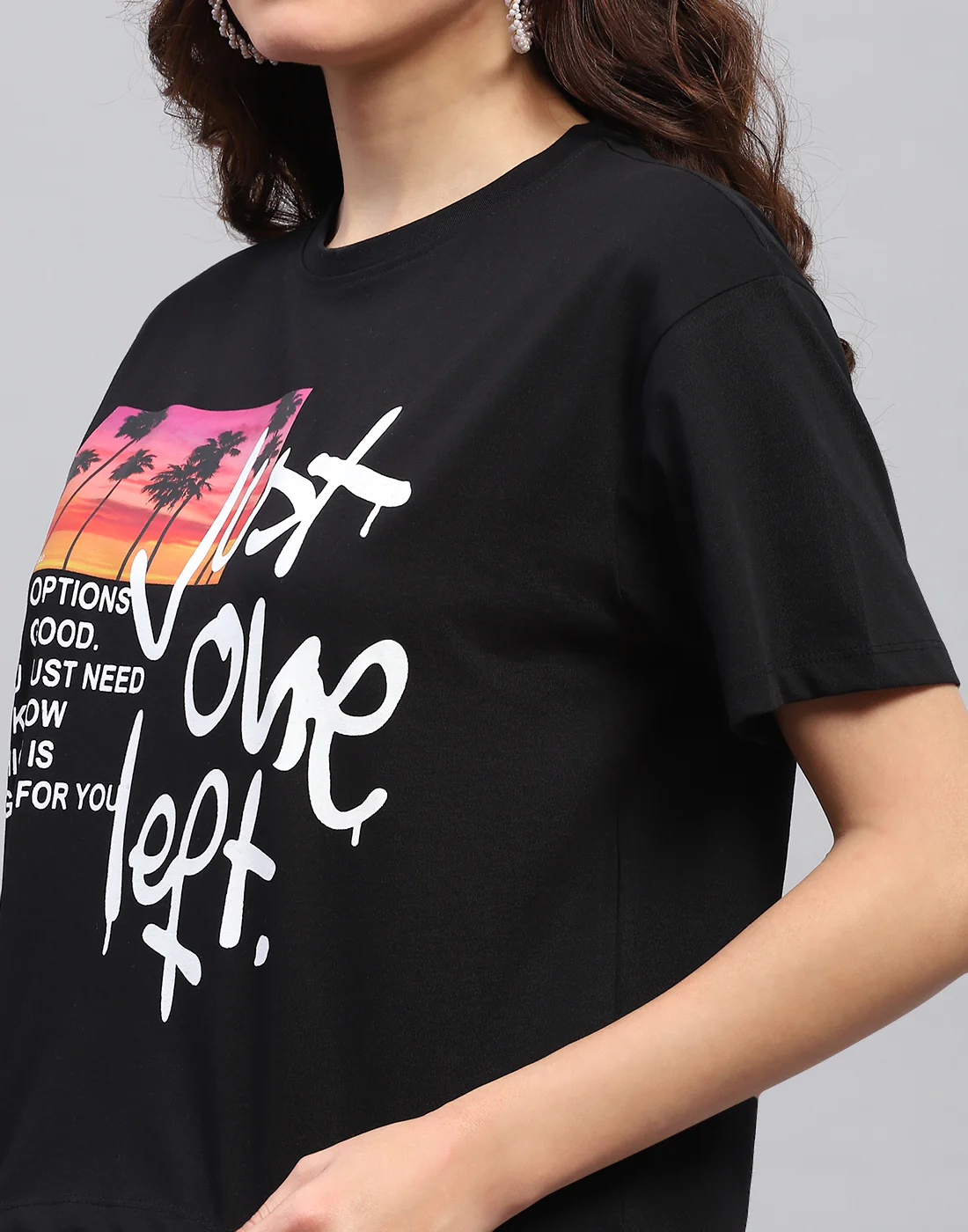 Women Black Printed Round Neck Half Sleeve Top - Image 6