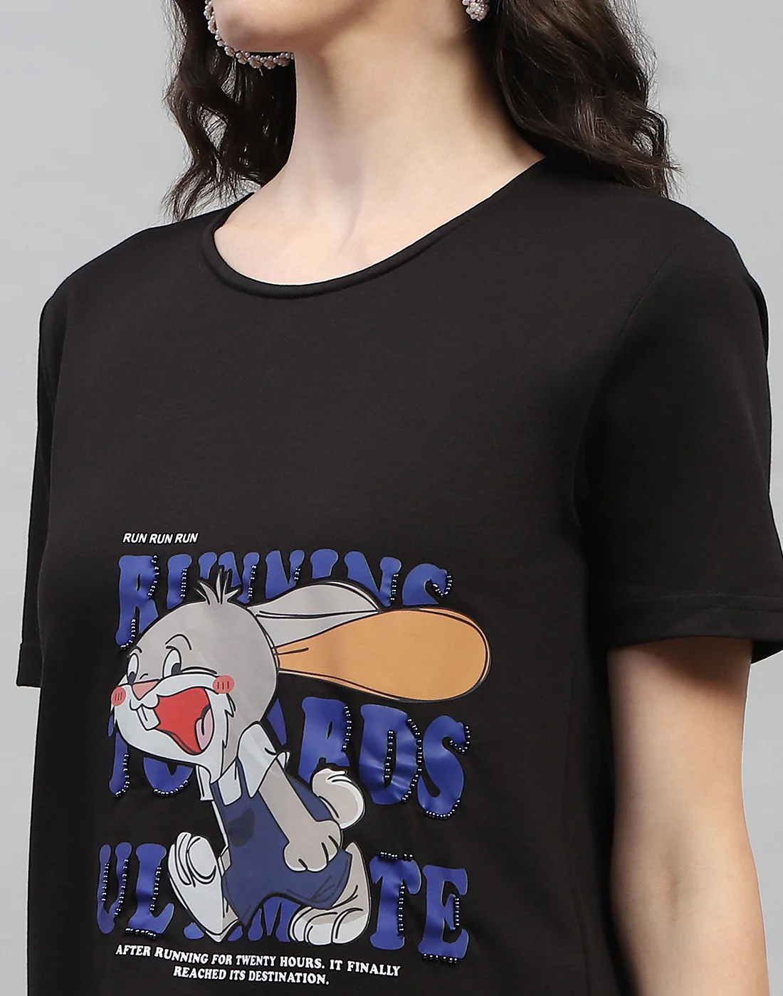 Women Black Printed Round Neck Half Sleeve Top - Image 7